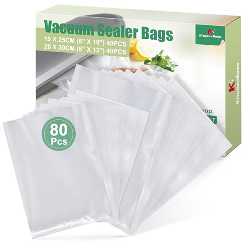KitchenBoss Sacs Sous Vide Alimentaire 80 Sachets：Sac Sous Vide Gaufré 15 x 25 cm (40) /20 x 30 cm (40), Sachet Sous Vide Alimentaire 175 µm, Sacs de Mise Sous Vide Alimentaire pour Machine Sous Vide