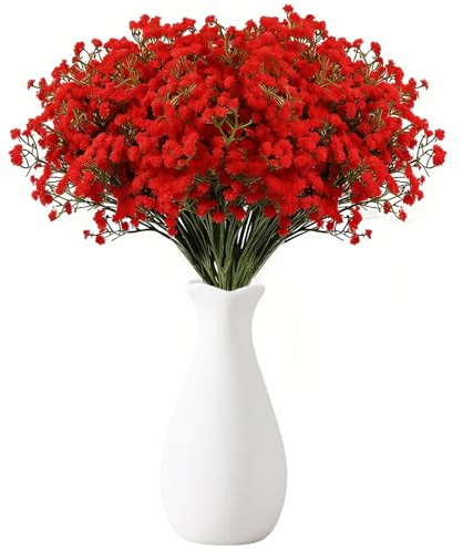 Touosy 18 Pièces Fleur Artificielle Gypsophiles Bouquet Fleurs Séchées Petite Plante Artificielle Interieur Décoration Chambre avec Bouteille pour Mariage Maison Cheveux DIY Arrangement (Rouge)