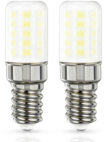 Bigzom Lampada da frigorifero E14 LED 3W sostituisce lampadina alogena 40W, 405LM Bianco freddo 6000K, 80+Ra, Angolo di irradiazione 360°, Lampadina E14 per frigorifero, macchina da cucire, Set da 2