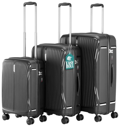 PROVITERA Set 3 Valigie Rigide in ABS 90L - 59L -38L con Ruote Silenziose Easy Roll Girevoli a 360°, Valigia Ultraleggera con Chiusura a Combinazione Rinforzata, Manico Telescopico Ergonomico (Nero)