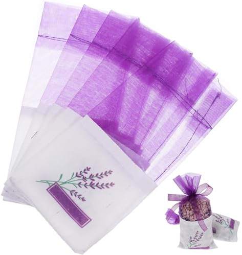 Uonlytech Lot de 25 Paquet à Dragées pour Mariage en Organza et Coton Pourpre à Cordon, Sachets de Lavande Vides Parfumés pour Armoire et Fêtes, Style Vintage