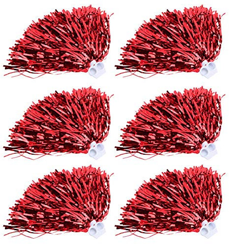 Tbest Cheerleader Pom Poms 6 / 12pcs Cheerleading Poms Metallfolie Pom Poms Squad Jubel Sport Party Dance Nützliches Zubehör(Rot 6)