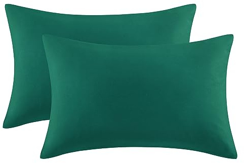 Aisbo Green Pillow Cases 2 Pack - Dark Green Standard Plain Pillowcases Set of 2, Soft Microfiber Pillow Cover with Envelope Closure 50x75 cm