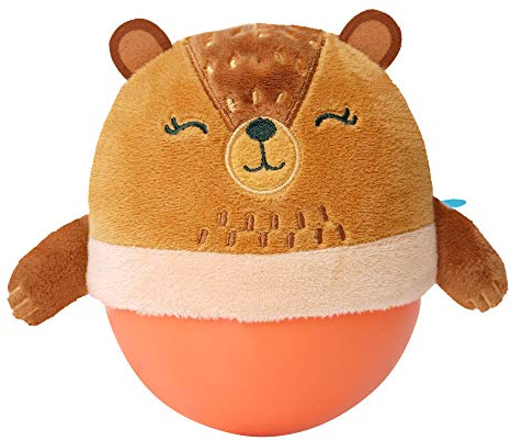 Manhattan Toy Bobbly Bear Weighted, Soft Silicone Wobble Ball with Embroidered Plush Baby & Toddler Toy