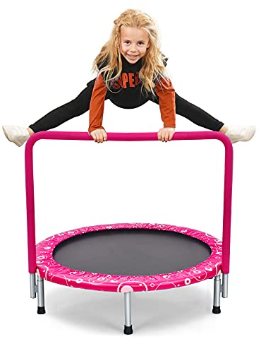 COSTWAY Ø92cm Mini Trampolin, Fitness Trampolin faltbar, Kindertrampolin bis 150kg belastbar, Gartentrampolin, Indoor- und Outdoortrampolin (Rosa)