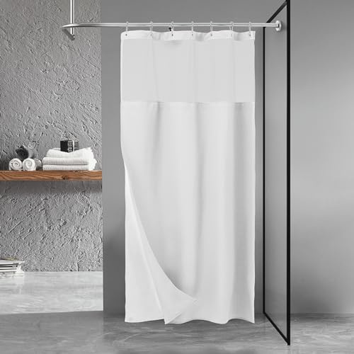 N&Y HOME Tenda da doccia in tessuto a nido d'ape con fodera in tessuto a scatto e ganci set – 91,4 x 182,9 cm, misura piccola box doccia, stile hotel e finestra superiore in rete, lavabile in