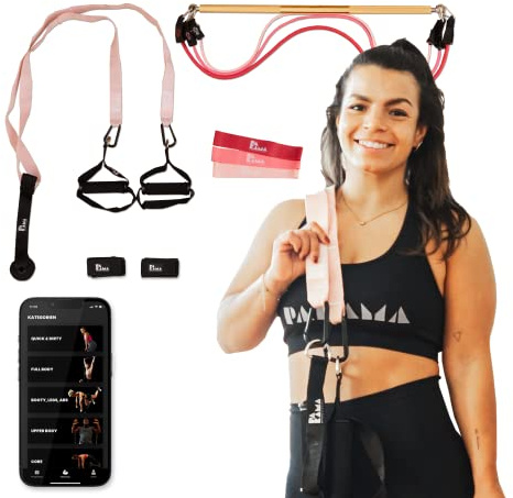 PAKAMA – motståndsband startset (inklusive app) med stång och handtag för hemmaträning och styrketräning hemma – extremt motståndsband med slingtränare – träningsband för upp till 80 kg motstånd