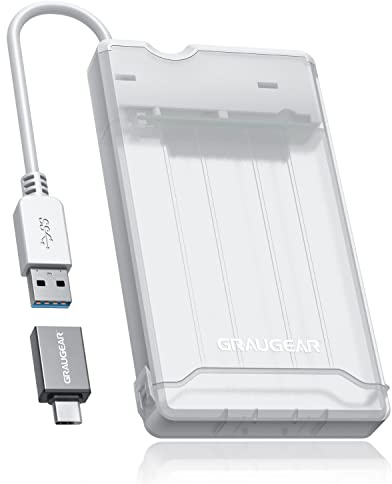 GRAUGEAR Festplattengehäuse 2,5 Zoll USB C 3.2 auf SATA III bis zu 6 Gbps für SSD & HDD in Höhe 9.5mm/7mm UASP unterstützt werkzeugfreie Montage