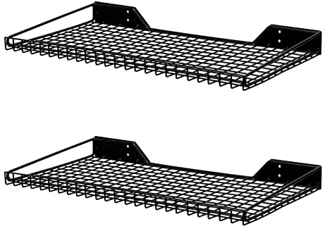 Wallmaster Garagen-Wandregal, 2 Stück, 59,9 x 30 cm, Wandhalterung, robuste Metallregale, Netz-Aufbewahrungsregal für Garage, Büro, Keller und Küche, maximale Traglast 29,5 kg (schwarz)