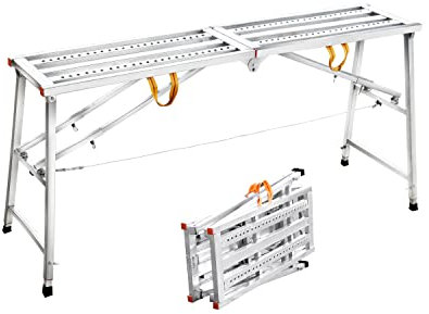 Adjustable Scaffolding Platform with 800 lb Duty Rating, Steel Step Ladder