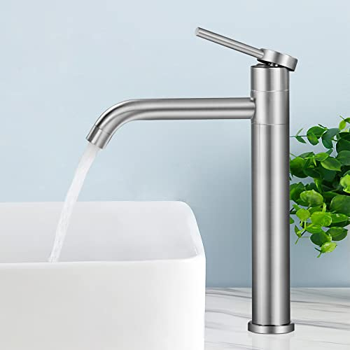 SHANFO Robinet Lavabo Haut,Pivotant à 360° Mitigeur Lavabo à levier unique,Robinet Salle de Bain Réglable Chaud et Froid,Matt Brossé,5M2OK-T