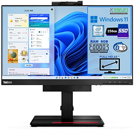 Pcrenewed Pc Fisso All In One 22″ computer desktop Intel Core i5-8400T | 8GB RAM | 256GB SSD | Monitor 22” FullHD WebCam Audio Windows 11 Pro WIFI BTH e Rete (Ricondizionato) (Solo PC)