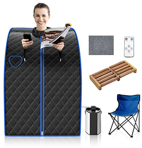 GYMAX Sauna a Vapore Domestica 1000 W, 3L, con Timer e Telecomando, Design Pieghevole e Temperatura Regolabile, Portatile e Ideale per Casa, 87 x 78 x 101 cm (nero)