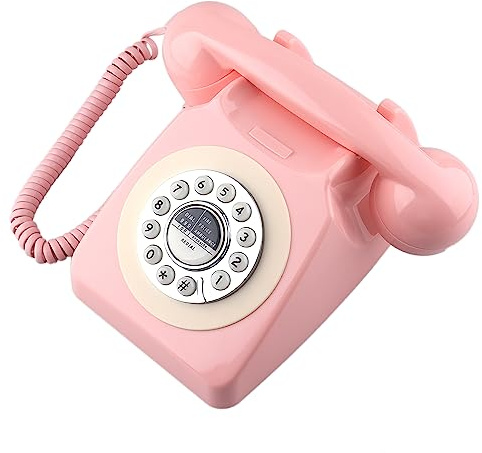 SIXDEFLY Retro Telephone, Classic Landline Telephone Vintage Old Fashioned Corded Telephone with Redial Function,for Home & Office Decor, Pink