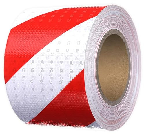 10 m x 10 cm reflektierendes Klebeband, rot und weiß, selbstklebendes Sicherheitsband, Warnklebeband, wasserdicht, Warnband, Gefahrenwarnband, Sicherheit Rot Weiß für den Außenbereich
