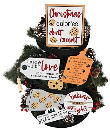 Anulely Christmas Tiered Tray Decor | Christmas Tier Tray Decor - Farmhouse Tiered Tray, Made With Love, Christmas Calories for Home, Winter, Table