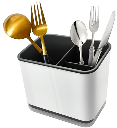 Hviww Portautensili da cucina, scolaposate per lavello, portaposate per lavello, portacucchiaio, portabacchette, cucchiaio, forchetta, scolapiatti, cestino, organizzatore, scomparto (nero)