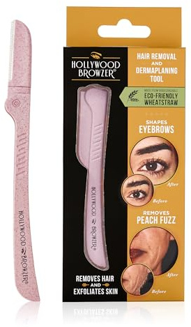 Hollywood Browzer Rasoir Sourcils & Visage pour Femme – Rasoir Dermaplaning sans Douleur – Épilation Faciale & Exfoliation – Manche Écologique en Paille de Blé – Étui Inclus (Citrine)