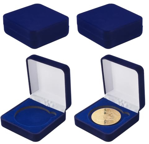 FINGERINSPIRE 4 st 50 mm midnattsblå sammet utmaning mynt förvaring presentask 6,6 x 6,6 x 2,8 cm fyrkantig bricka presentation displaybox singelskola emblem bricka displayhållare medalj