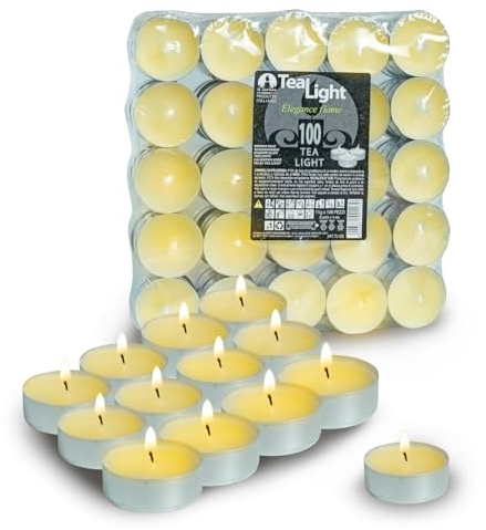 Candele Citronella Piccole, Candele Tea Light Piccole Profumate, Tonde, 100 Pezzi, Lumini Antizanzare con Coppetta in Alluminio, Antigoccia, Durata di 4 ore, Made in Italy