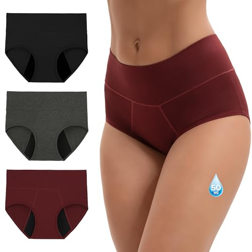 INNERSY Braga Menstrual Mujer Flujo Abundante, XL, Negro/Rojo Oscuro/Gris