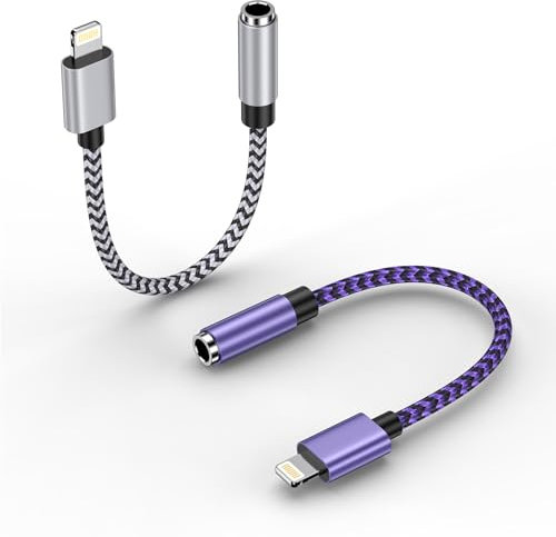Bioonis Lightning to 3.5mm Headphone Jack Adapter [MFi Certified] 2Pack iPhone Aux Audio Dongle Earphone Cable Converter Compatible with iPhone 14/14 Pro/14 Pro Max/13/13 Pro/12/11/XR/XS/X/8/7