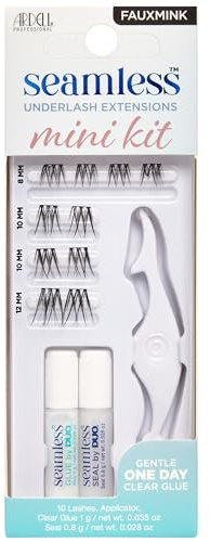Ardell Seamless Underlash Extensions Mini Eyelash Kit, Faux Mink Lash Extension Kit, includes Duo Glue & Seal & Applicator Tool, Customisable Eyelashes, 10 Cluster Lashes