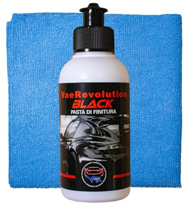 VAE Revolution Black Pasta di Finitura Auto Extra Brillante 100 g con Panno in Microfibra, Specifica per Colori Scuri, Finitura Professionale Senza Ologrammi, Uso Manuale o con Lucidatrice