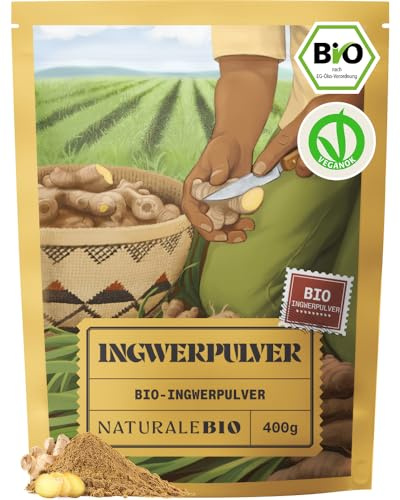 NaturaleBio Zenzero in Polvere Bio 100% Puro 400g | Radice di Zenzero Macinata | Non OGM, Senza Additivi | Prodotto Sostenibile in Perù | Perfetto per Cucina, Tè, Smoothies, Rimedi Naturali