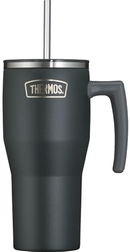 Thermos REFRESHING SERIES Isolier-Trinkbecher 0,85l, schwarz matt, Tumbler mit Strohhalm und Griff für unterwegs, Arbeit oder zu Hause, geschmacksneutraler doppelwandiger Edelstahl