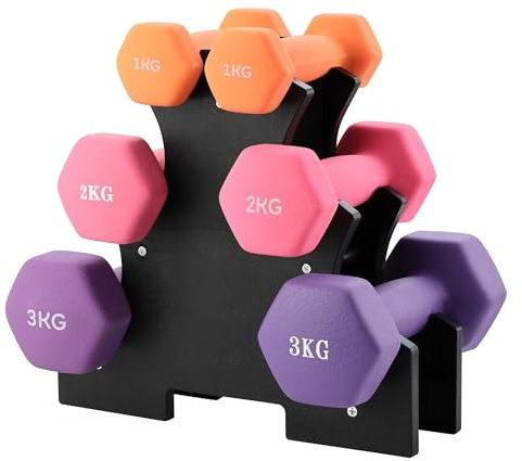 TEENO Neoprene Dumbbell Set Weight Lifting Dumbbell Kit 1/2/3KG with Storage Stand, for Fitness, Vinyl Coated, Strength Training For Men and Women At Home and Gym