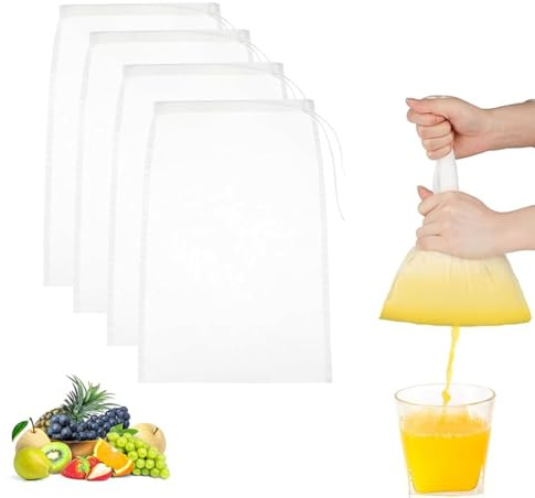 Sac Filtrant, 4 Pièces, Etamine Alimentaire en Mousseline de Coton Réutilisable, Lait Vegetal, Sac Filtrant, pour Filtrer Tofu Beurre Jus Yaourt, Café et Thé, pour Jus de Légumes et Fruits, 20 x 30 cm