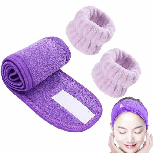 Bandas de toalla de lavado de muñeca - correas elásticas de 7.5x5.5 cm, pulseras de microfibra de franela, cómodas bandas con banda facial a juego | Kit de spa de belleza para maquillaje y