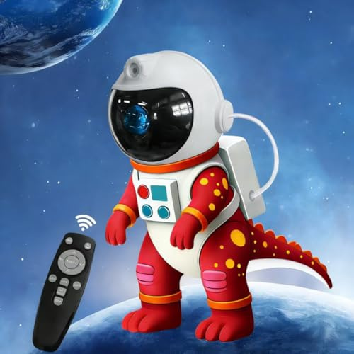 TABKSOLA Galaxyprojektor med dinosaurie-astronaut, 8 belysningslägen, timer och fjärrkontroll, perfekt för sovrumstak, perfekt present för barn och vuxna (röd)