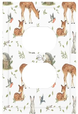 Annisrak Outlet Covers Watercolor Woodland Animals Pattern 1 Gang Duplex Light Switch Cover Plate Decorative Switch Plate Covers Electrical Socket Cover For Kids Room Nursery Decor
