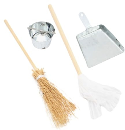 NESTINGHO Kit de Nettoyage Maison de Poupée Miniatures avec Balai Poussière Seau et Pelle Accessoires Décoratifs pour Maison Miniature