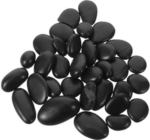 Toyvian Juego de Guijarros Naturales de Río Negros para Cocinar, Piedra para Barbacoa de 1 Kg (2-3 Cm), Piedras Calientes para Asar Carne en Interiores y Exteriores, Utensilios