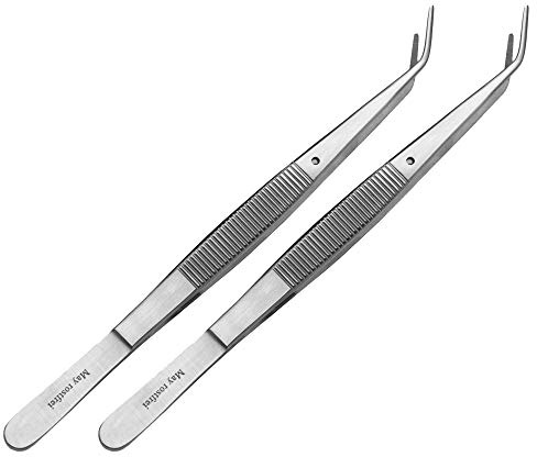 May Set: 2 x industripincetter med fixeringspenna 15 cm krökt rostfritt stål