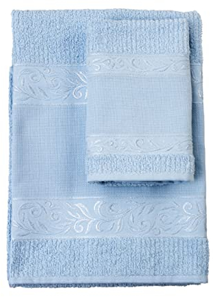 Filet - Gästehandtuch-Set mit Aida-Einsatz zum Besticken, aus 100% Baumwollfrottee, weich und saugfähig, hautfreundlich, 100% Made in Italy, einfarbig, himmelblau
