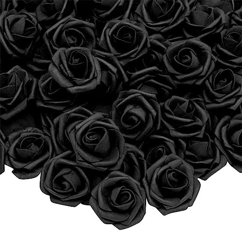 Bright Creations 100 Pack Black Artificial Flowers, Bulk Stemless Fake Foam Roses for Decorations, DIY Crafts, Bouquets (7 cm)
