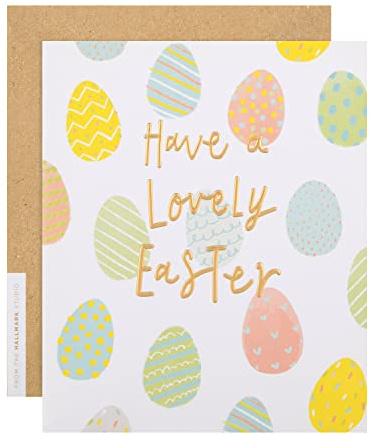 Hallmark Easter Card, Cute Easter Card, Easter Card with Envelope, Pastel Easter Eggs Design, White, Pink, Green, Blue