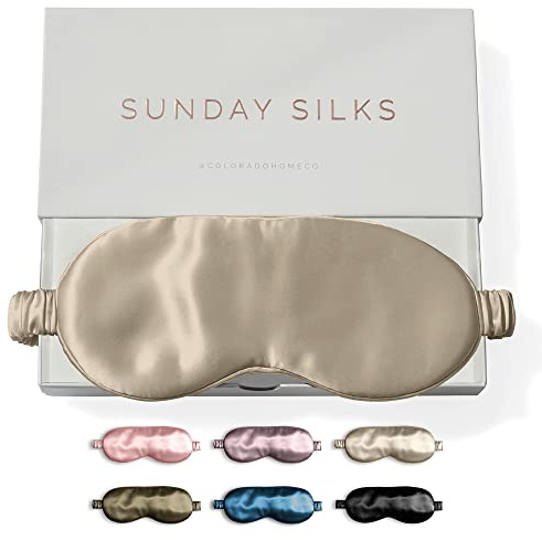 SUNDAYSILKS™ Exclusive Mulberry Silk Sleep Mask | Soft Eye Covers, Blackout Sleeping Mask for Women & Men | Silk Eye Mask for Sleep, Travel, and Relaxation | Antifaz para Dormir [Nude Champagne]