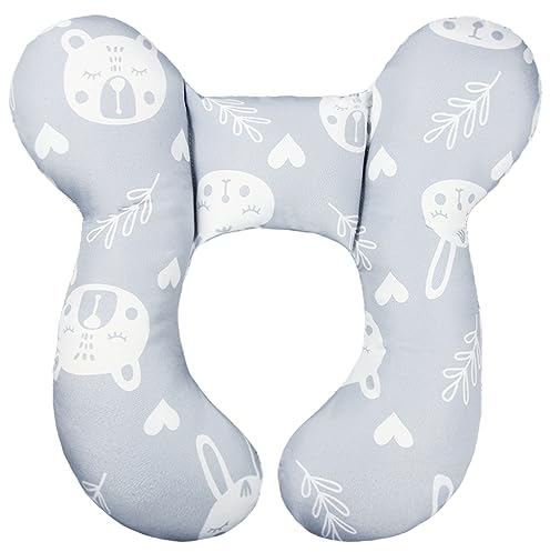 vocheer Baby-Reisekissen (verbessert), Kopf- und Nackenstützkissen für Kinderwagen, Autositz, Kinderwagen, Babywippe, Baumwolle (weißer Bär)