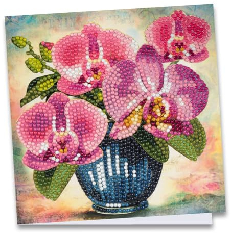Ideen mit Herz Diamond Painting Greeting Card, Orchids in Vase, 16 x 16 cm, 370gsm, Includes Envelope & Tool
