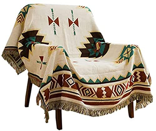 Zibaobeter Aztec Navajo Wurfdecke Böhmische Tribal Ethnische Geometrische Musterdecke Mit Quasten Geeignet Für Sofa/Bett/Outdoor (130x180cm/51.2x70.8in)
