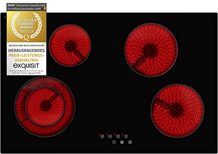 Exquisit Kochfeld EKC801-5Z | Glaskeramik | Touch Control | 4 Kochstellen | Rahmenlos | 7000 W, Schwarz
