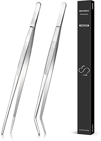 30cm Kochpinzette und Gebogene Pinzette, Präzisionsgezahnte Spitzen, Professionelle Küchenwerkzeuge aus Edelstahl zum Grillen, Plattieren und Servieren