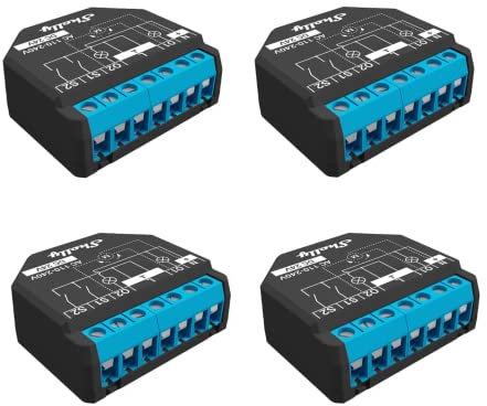 Fraos 4x Shelly Plus 2PM interruttore Relè Wi-Fi a 2 canali,consente controllo di luci e interruttori o apertura e chiusura di tapparelle e misurazione della potenza rilevata,nero,Classe energetica A