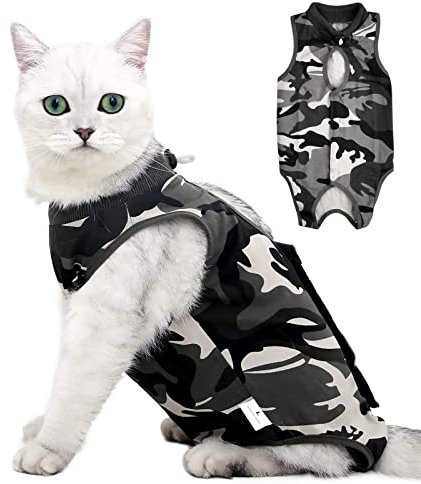 Cat Recovery Anzug, Tarnung Recovery Suit Katze, Chirurgischer Erholungsanzug, Katzenbody Nach Op, Kegel E Halsband Alternative, Kleidung Nach der Operation für Katzen Haustiere Bauchwunden (L)