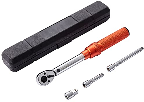 VEVOR Llave Dinamométrica 1/4 Llave Dinamométrica Mecánica 2,3-23 N.m Precisión ±3% Llave de Carraca Ajustable 72 Dientes Contrafuerte con Adaptadores y Extensión 127 mm Kit Mantenimiento Coche Moto